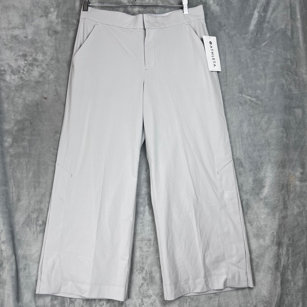 Athleta Tribeca Crop Pant Light Grey Wide Leg Snap Hem 281969 Size 8 NWT - Picture 11 of 13